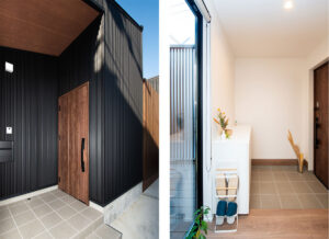 継ぎ目のない外壁と光が差し込む中庭付平屋住宅